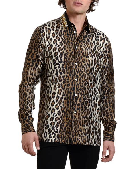 versace leopard silk shirt|silk versace shirt men's.